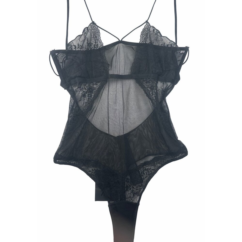 Zara Womens Black Sheer Lace Bodysuit With Adjustable Straps Size Small NWT